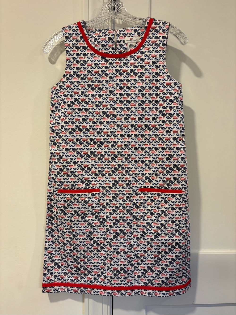 Vineyard Vines Flag Whale Sleeveless Red, White & Navy Patterned Shift Dress